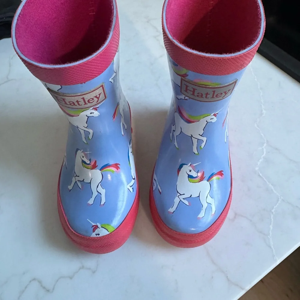 Hatley Pink & Light Blue Unicorn Kids Rain Boots